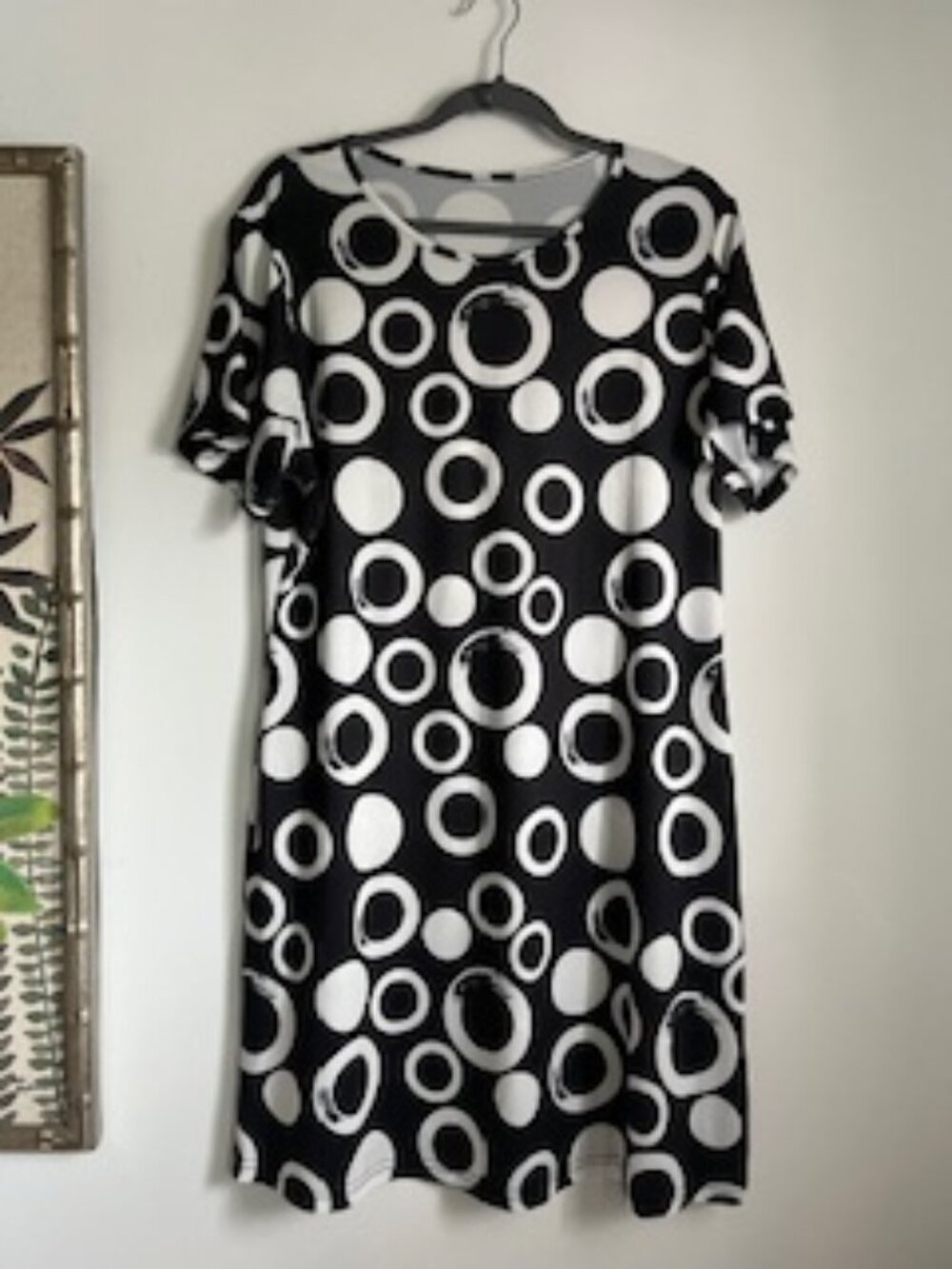 🧡3/15 Black and White Geometric Pattern T-Shirt Dress Women's XXL